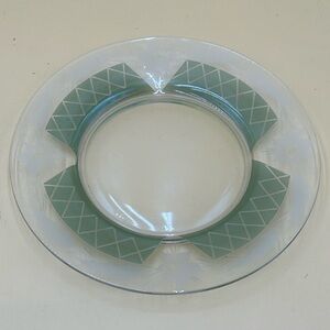 Vintage green diamond and clear etched flower plate, MCM